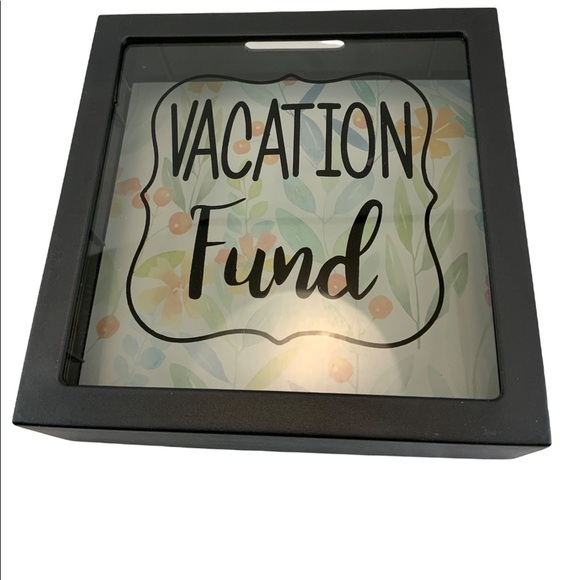 Piggy Bank Vacation Fund Novelty Bank Wood Square 5.75”X 5.75” - Picture 2 of 11